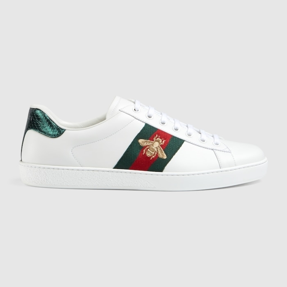 Gucci White Leather Sneakers with Green and Red Stripe